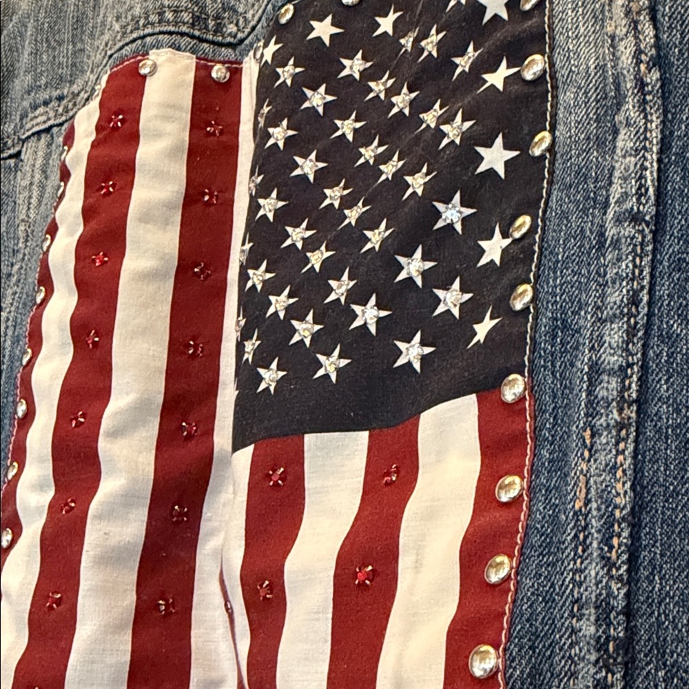 Forever 21 Denim Jacket with American Flag Patch - Picture 2 of 5
